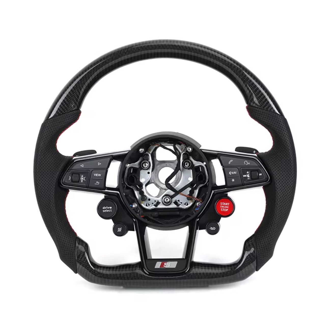 Carbon fiber steering wheel in R8 RS style with start & drive select button – suitable for Audi
